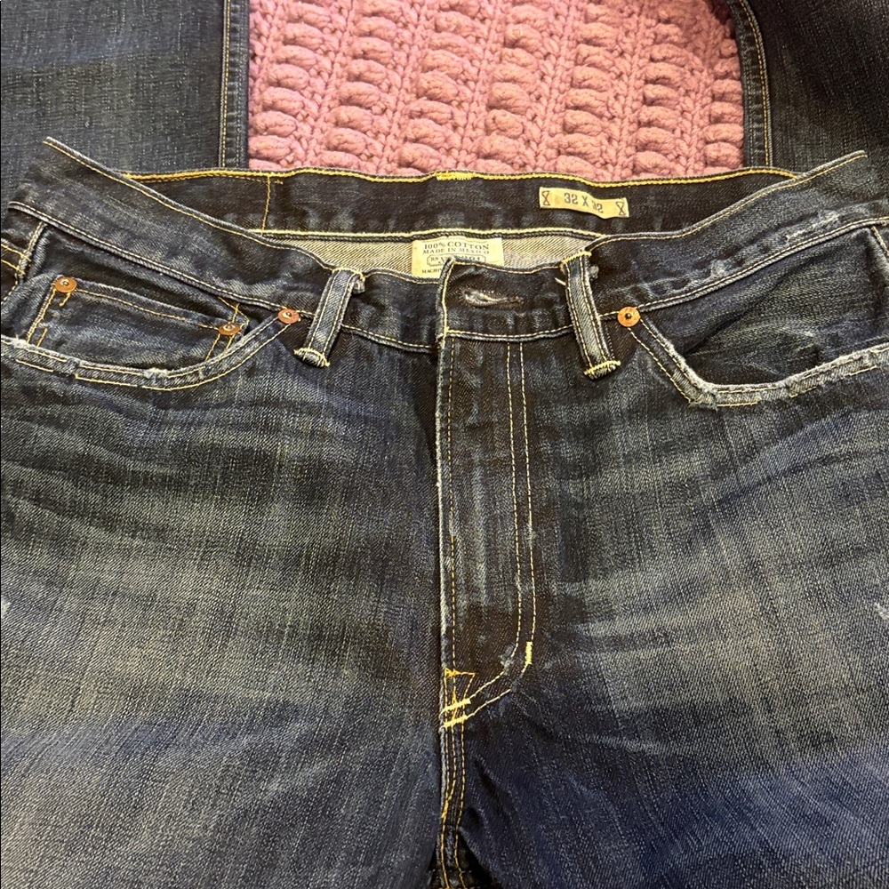 Polo Ralph Lauren Dark Wash Denim Jeans - Yellow Stitch 32x 32 Rn41381 cotton - Picture 2 of 11